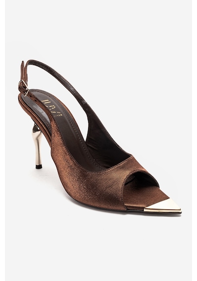 Luvishoes Amore Bronz Saten Metal Detaylı Kadın Topuklu Ayakkabı