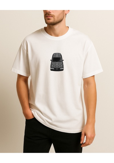 Etnik W124 Baskılı T-shirt Beyaz