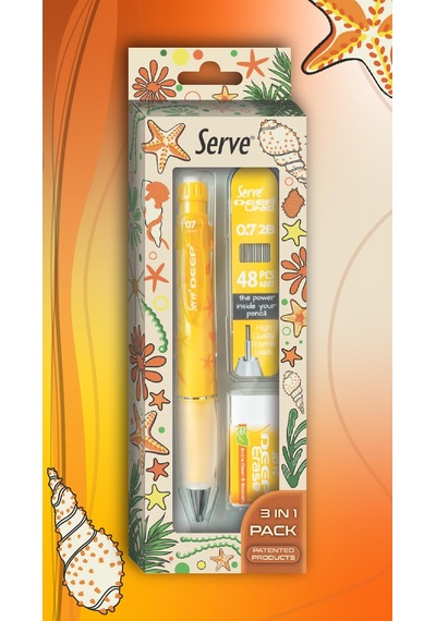 Serve Doğa Desenli Deep Kalem, Deep Silgi Ve Deep Min, 0.7 Mm, Hardal Sarısı
