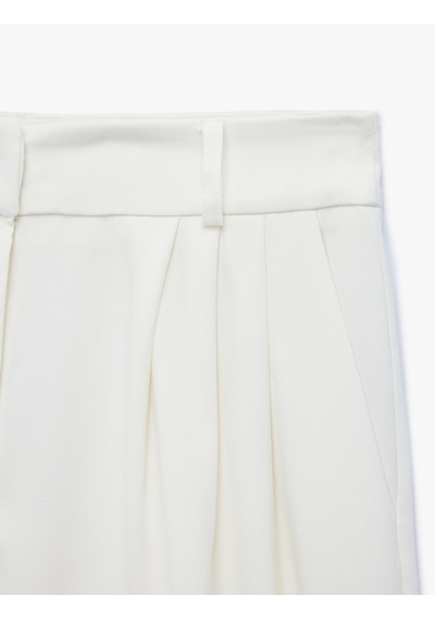 Koton Cepli Pileli Düz Geniş Paça Baggy Kumaş Pantolon Kırık Beyaz 7wak40062pw Ekru