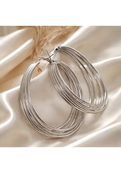 Katmanlı Halka İnterlock Hoop Gümüş Renk Küpe 6cm Silver