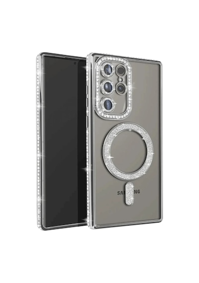 Samsung Galaxy S25 Ultra Kılıf Joke Simli Magneticsafe Kılıf - Gümüş