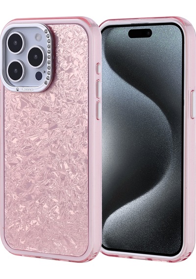 Apple Uyumlu iPhone 15 Pro Max Kılıf Taşlı Tasarımlı Zore Kapi Kapak Pembe
