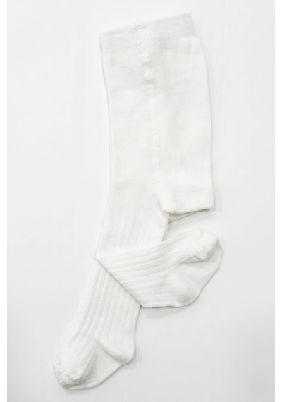 Cocole Socks Kız Bebek Külotlu Çorabı Pamuklu Beyaz Derby Çizgili 0-24 Ay