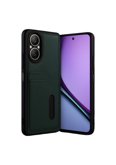 Realme 12 Lite Uyumlu Deri Kartvizitli Kartlıklı Premium Telefon Kılıfı Kapak Koyu Yeşil