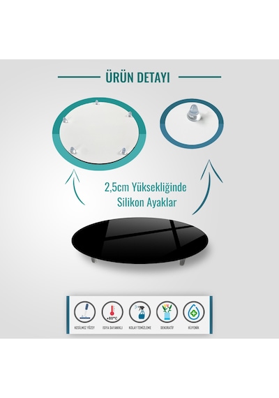 Decorıta Cam Sunum Standı | Düz Renk - Siyah | Çap32cm