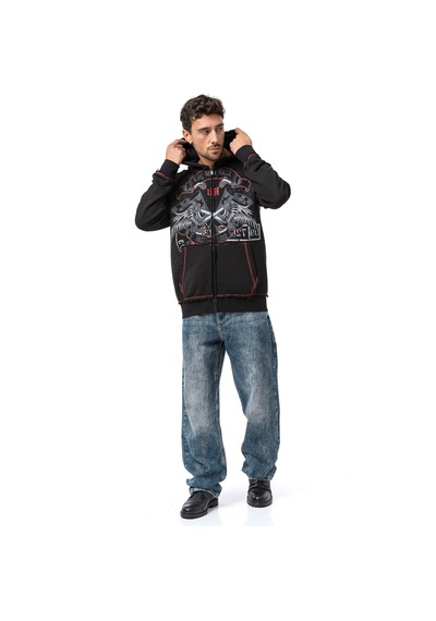 Cipo & Baxx Erkek Kapüşonlu Sweatshirt Baskılı Ve Tasarımlı Rock Tarzı Regular Fit Cl598 Siyah