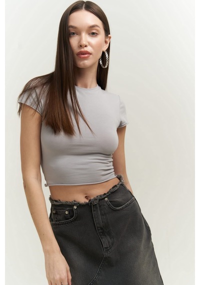 Mai Collection 2736 - El Amor Gri Penye Crop Gri - Mor