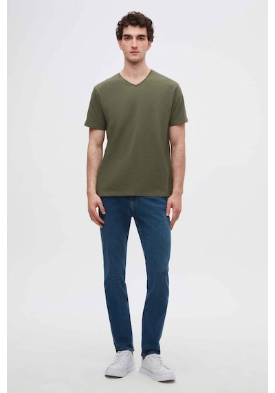 D's Damat Ds Damat Slim Fit Haki V Yaka %100 Pamuk T-shirt 4HC141996755M Haki