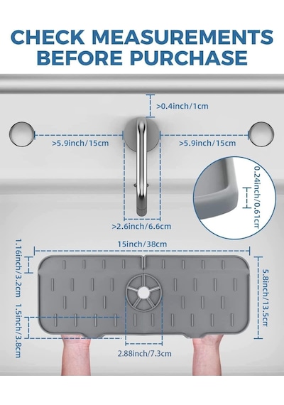 Mucit Home Silikon Musluk Matı Su Geçirmez Lavabo Kenar Damlatmaz Altlık Düzenleyici Mat Gri