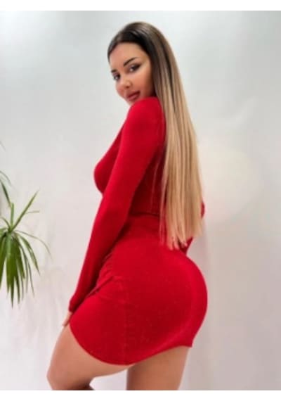 Pink Life Kırmızı Buzzy Simli Kumaş Kruvaze Yaka Mini Elbise