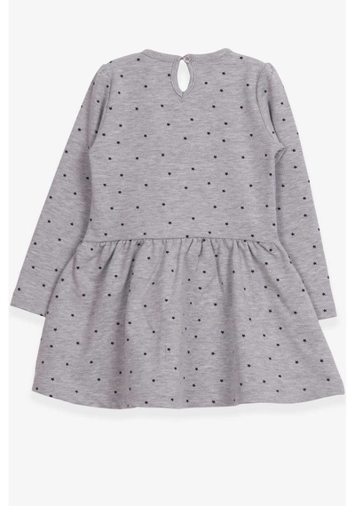 Kız Çocuk Uzun Kollu Elbise Yıldızlı Yazı Baskılı Gri Melanj (3-6