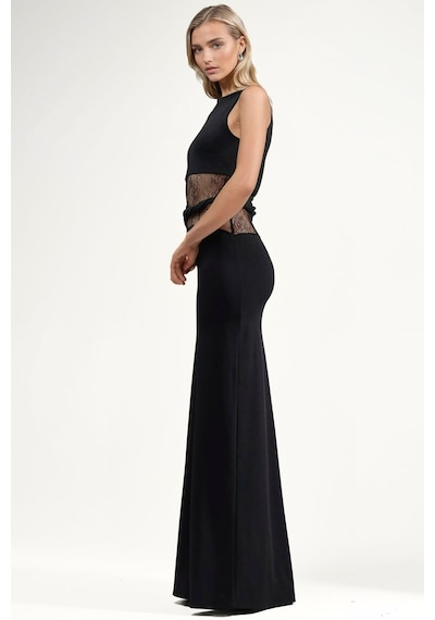 Hiccup Dantel Cut-out Detaylı Maxi Elbise Siyah