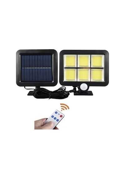 Duvar Lambası 120 Cob Led, Solar Panel, 3 Mod, Uzaktan Kumanda, Mz-302k