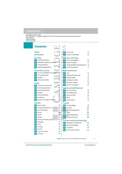 English Vocabulary İn Use Pre-ıntermediate And Intermediate Book With Answers: Vocabulary Reference And Practice