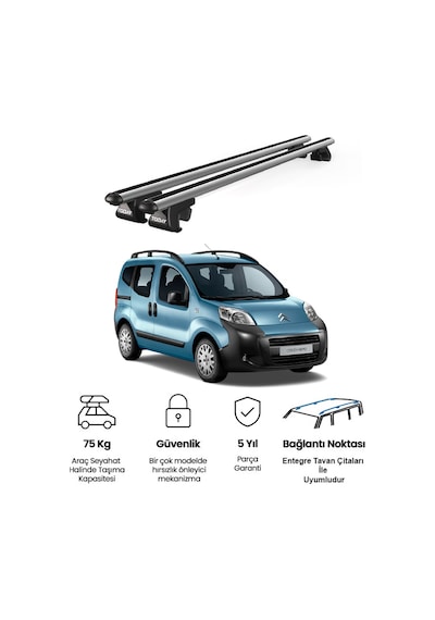 Venüs Citroen Nemo 2007-2017 Uyumlu Gri Ara Atkı Port Bagaj Tavan Barı