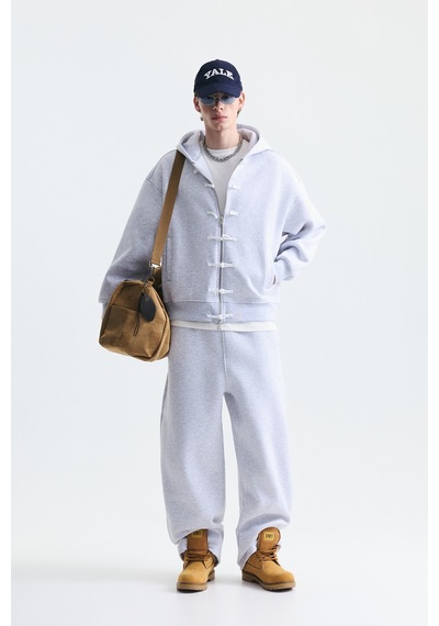 Süslü Düğme Sweatshirt Ve Barrel Fit Eşofman Takım Kar Melanj