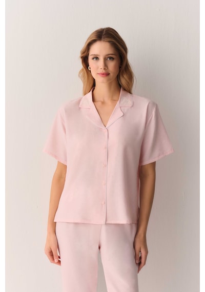 Suwen Amanda Gömlek Yaka Pijama Takımı Sh26510660b077 Pembe
