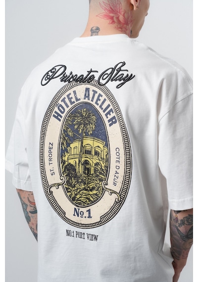 Respire Erkek Private Baskılı Oversize T-shirt Ekru