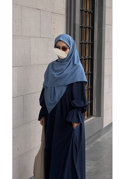 Qalortex Scarf Premium Jakarlı Hüma Büyük Boy Eşarp -indigo