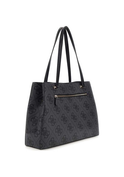 Guess Kadın Şerit Detaylı Monogram Desenli Tote Çanta - Antrasit Antrasit