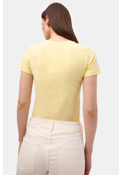 Itsbasic Kadın Light Sarı S6-108 Bisiklet Yaka %100 Organik Pamuk Esnek Kumaş T-shirt