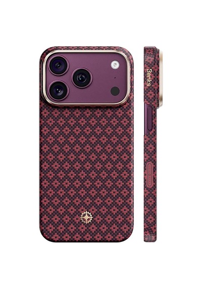 İphone 18 Pro Kılıf M-safe Özellikli Benks Armorair Armorgrid Serisi C1 Kevlar Karbon Kapak Bordo