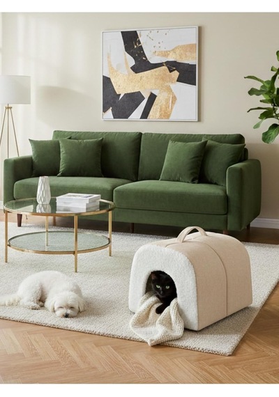 Taşınabilir Kedi Köpek Yatağı Mağara Model Yuva, Bej, S Beden