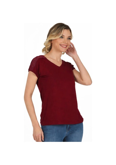 Kadın Omuz Dantel Detaylı Örme Bluz Bordo 25465 Bordo