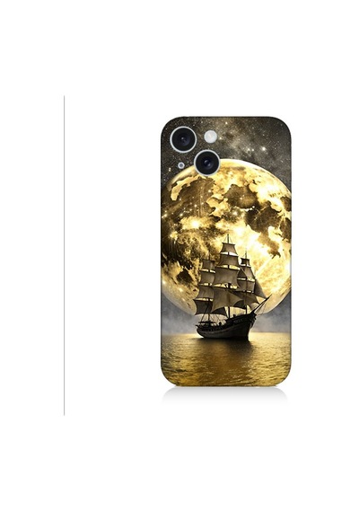 Apple Uyumlu iPhone 15 Plus Ay Ve Yelken Desenli Silikon Kılıf Silikon