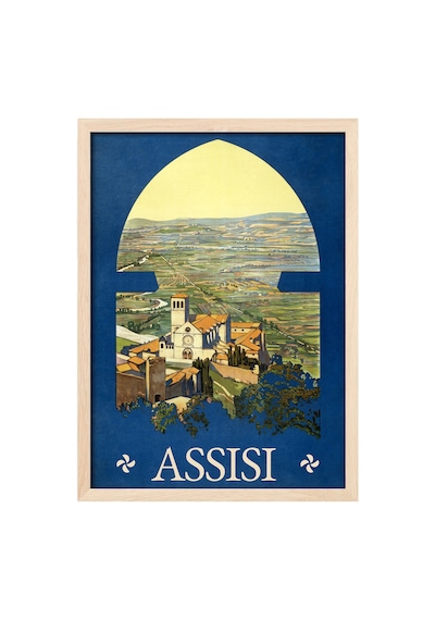 Assisi Doğal Ahşap Çerçeveli Poster, Dekoratif Seyahat Duvar Tablosu