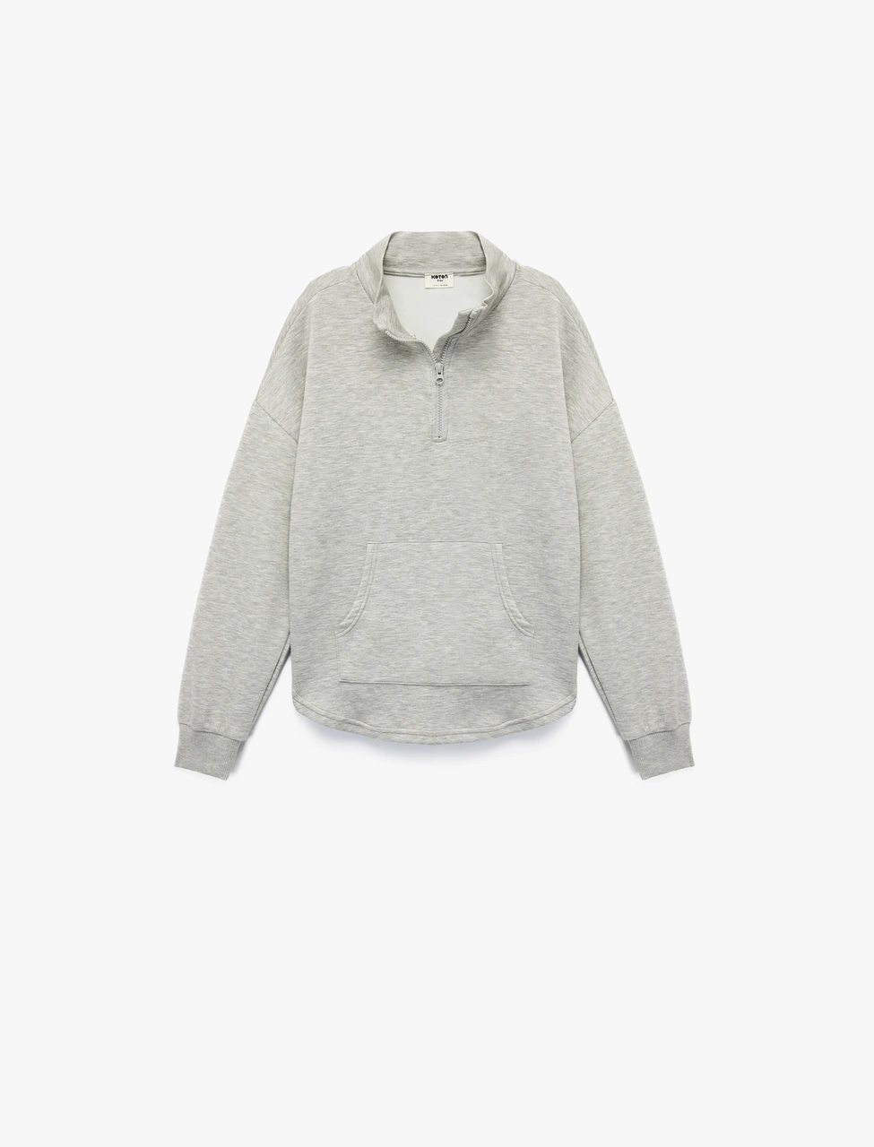 Koton Cepli Uzun Kollu Yarı Fermuarlı Oversize Sweatshirt Gri 6wkg10345ak Gri