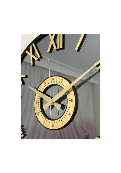 Pey Aksesuar Aynalı Duvar Saati Gerçek Ayna 40 Cm Modern Tasarım Siyah-gold-füme-roma