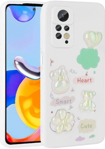 Xiaomi Redmi Note 12 Pro 4g Kılıf Kabartma Figürlü Parlak Zore Toys Silikon Kapak Beyaz