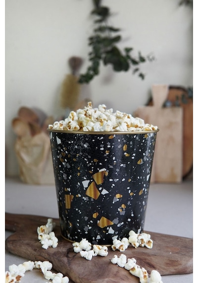 Metal Popcorn Kutusu - Patlamış Mısır Kovası 13.5 Cm, Terrazo Er149-1h Desenli
