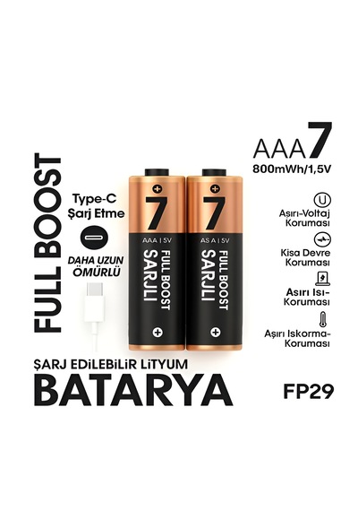 Type-c Şarjlı 800mwh 1.5v Şarj Edilebilir 2'li Aaa İnce Pil - Lityum İyon Batarya