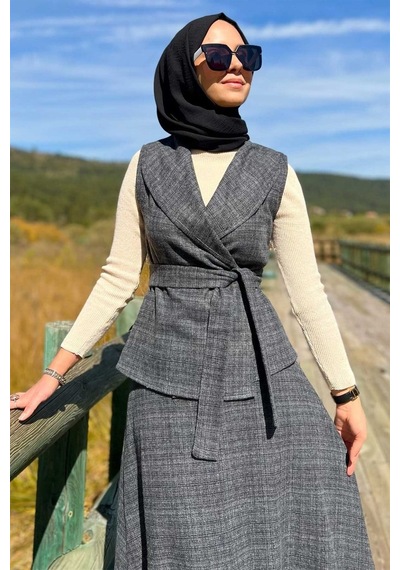 Rabia Şamlı Azize Etek Yelek Takım Antrasit Normal