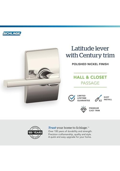 Century Collection Latitude Giriş Kolu Anahtar İle 1 Paket Parlatılmış Nikel