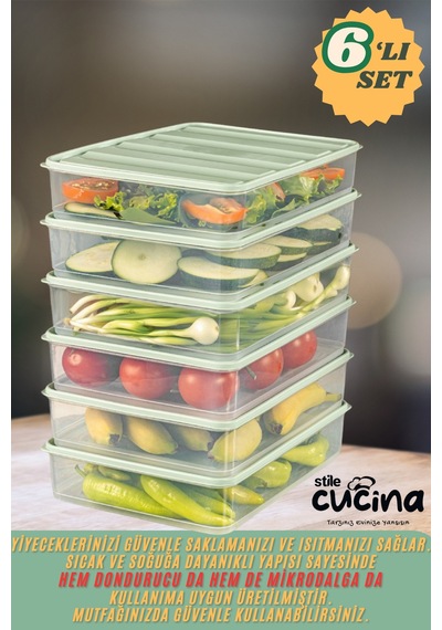 6'lı Buzdolabı Düzenleyici Organizer Mikrodalgaya Uygun Difriz Saklama Kabı Mint