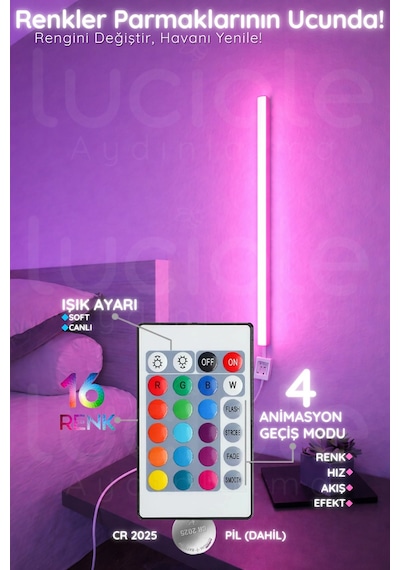 Uzaktan Kumandalı Led Masa Gece Lamba - Yatak Üstü, Tv Yanı ,oturma Odası - Rgb 50 Cm Miniled5