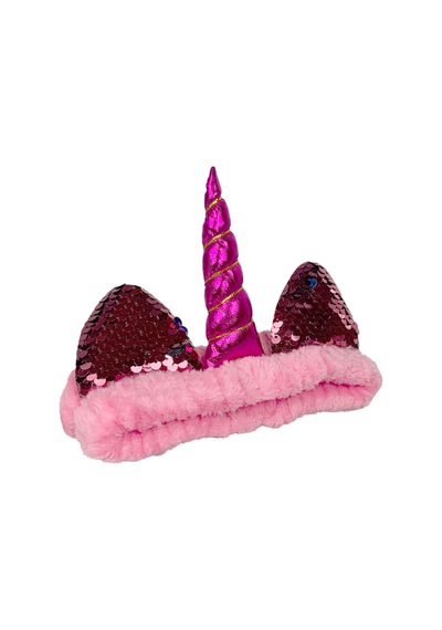 Unicorn Peluş Bandana Makyaj Saç Bandı Pembe Pembe Boynuzlu Pembe