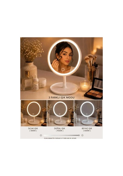 Dokunmatik Led Işıklı Usb Li Yuvarlak Masa Üstü Makyaj Aynası Makyaj Aynası Ledli Beyaz Beyaz