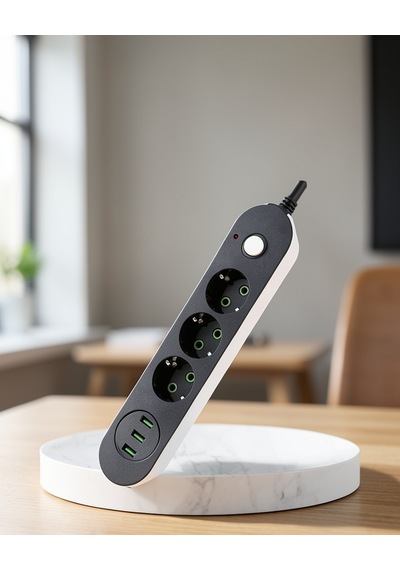 Anahtarlı Üçlü Priz, 3 Usb Çıkışlı Hızlı Şarjlı 0