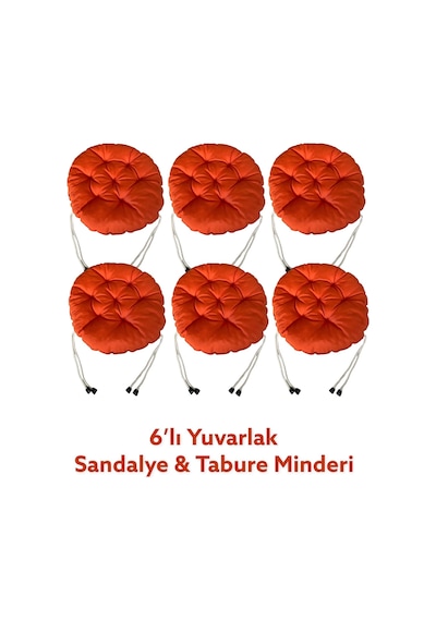 6 Adet 40x40 Cm Yuvarlak Tabure Minderi - Sandalye Minderi - Puf Minder Siyah