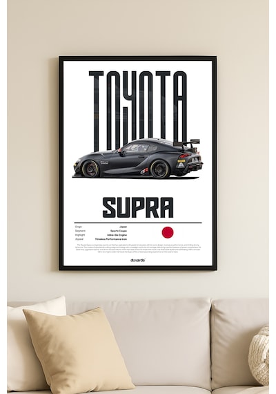 Toyota Supra Araba Siyah Ahşap Çerçeveli Poster, Dekoratif Duvar Tablosu