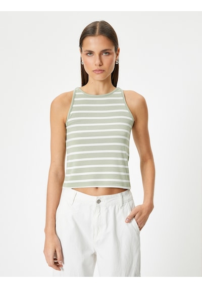 Koton Kısa Atlet Bisiklet Yaka Slim Fit Haki Çizgili 4sal30064ık