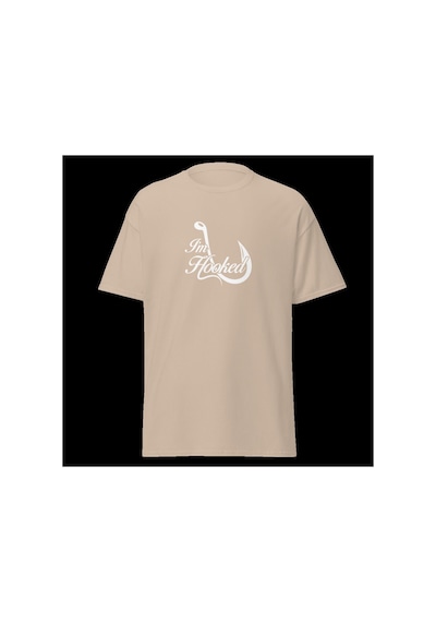 Wildstyle I'm Hooked Balıkçılık Olta Balıkçı Tutkusu Baskılı Unisex Bisiklet Yaka Pamuklu Tişört Camel