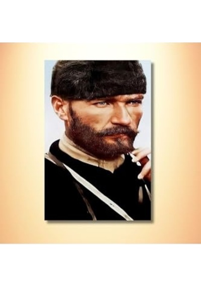 Tekli Dikey Kanvas Duvar Tablosu Yan Açı Kalpaklı Atatürk, 30 X 40 -