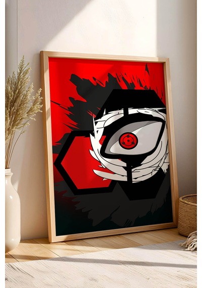 Naruto Sharingan Göz Çerçeveli Tablo - Lüks Minimalist Uchiha Klanı Anime Modern Duvar Dekoru Kayın