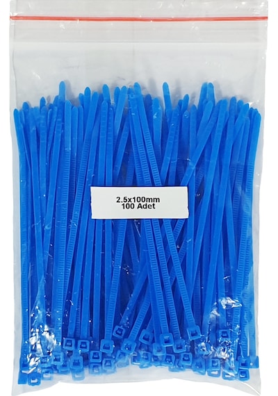 Plastik Kablo Bağı Mavi 2,5 x 100 mm Cırt Kelepçe 100 Adet